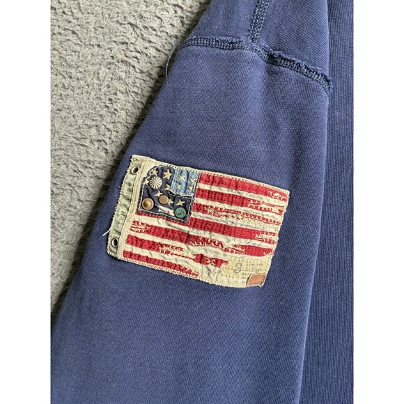 Polo Ralph Lauren Hoodie Mens 4XB Big Blue Sweatshirt Flag Patch Thermal Lined - Picture 9 of 16